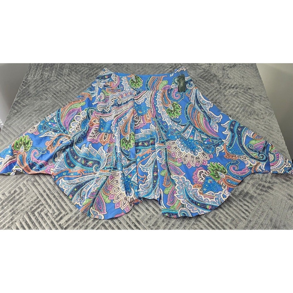 Lauren Ralph Lauren Skirt Women Boho Flowy Paisley Side Zip Asymmetrical Hem 14